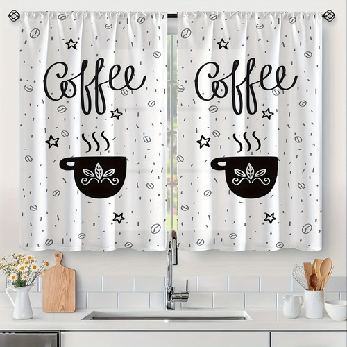 Wa Cortina De Cocina Sencilla Con Estampado De Café Para