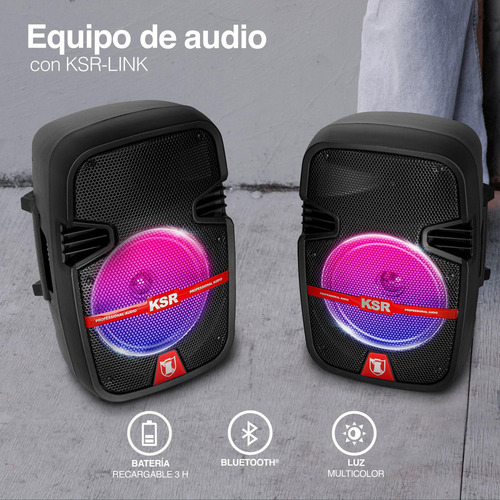 Sistema Par De Bocinas 8 Ksr Bluetooth Recargable Negro