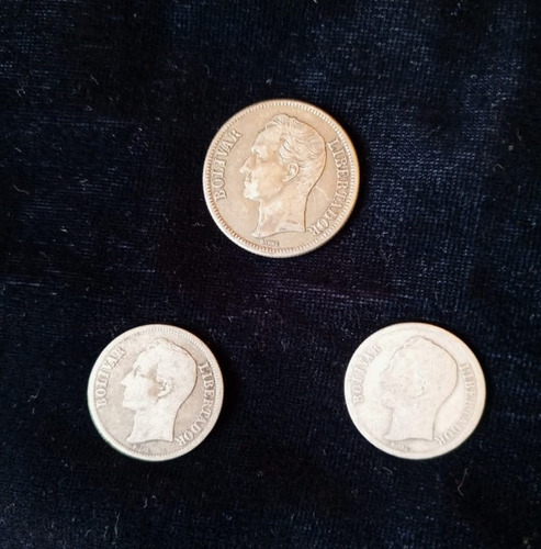 Monedas Plata 1 Y 2 Bolivares Ley 835,  Años 1945 - 1954