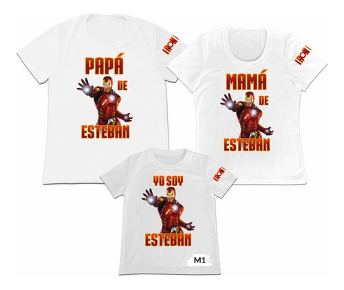 Franela Set 3 Papa Mama Hijo Iron Man Iroman Poliester