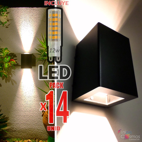 Imagen 1 de 10 de Aplique Bidireccional Luz Exterior Potente Led 12w Pack X14u