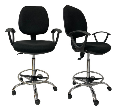 Cajero Banco Alto De Cuero Con Posabrazos Base Metal Calidad Color Negro Material Del Tapizado Tela Gruesa