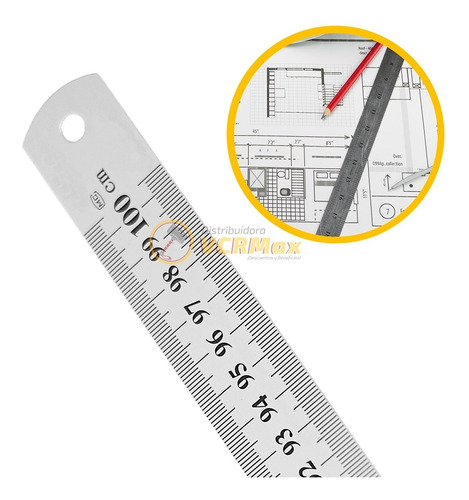 Imagen 7 de 10 de Regla Metálica Acero 100 Cm / 40 Pulgadas Flexible Gruesa