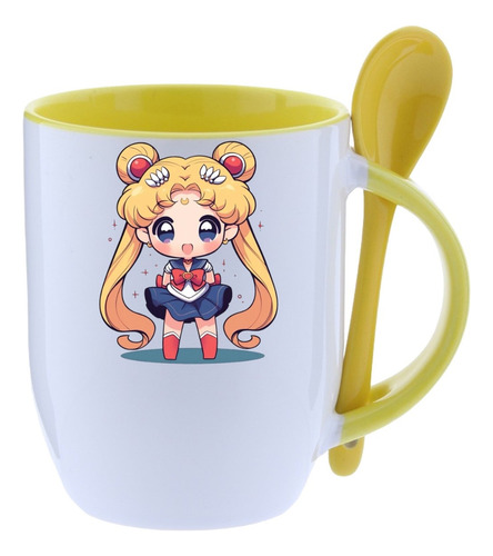 Taza Con Cuchara Sailor Moon 320ml Ceramica Premium Amarillo Sailor Moon