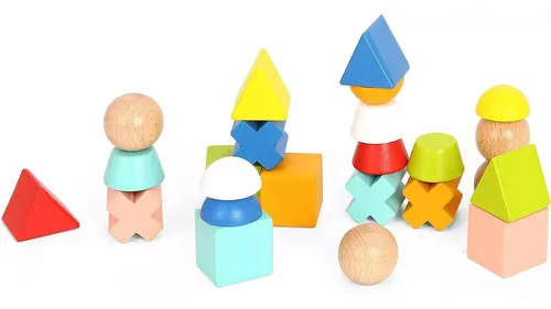 Bloques Madera Apilables Formas Geométricas + Patrones