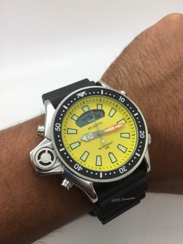 Relógio Atlantis Aqualand Jp2000 Serie Prata Amarelo