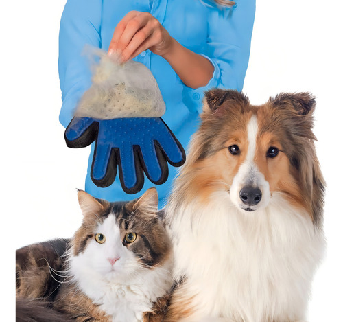 Guante True Touch Quita Pelo Mascota Gato Perro Masajeador Color Azul