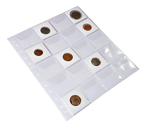Imagem 5 de 5 de 10 Plásticos Para Moedas Coin Holder Folha 20 Espaços C/ Aba