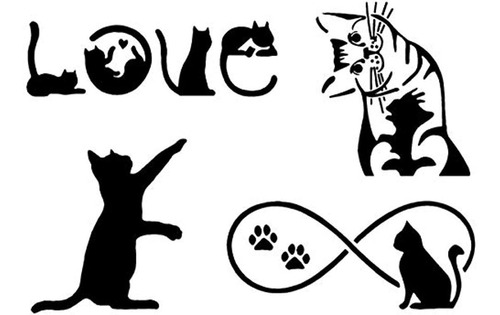 Paquete De 4 Calcomanías Para Gatos: Diseño De Gatito, Amor