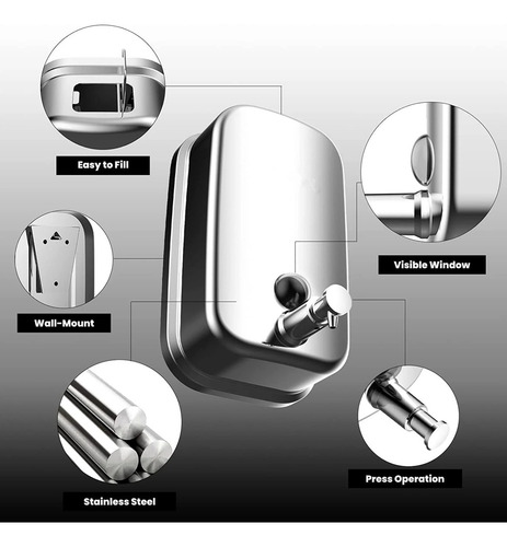 Dispensador De Jabón Rellenable Acero Inox 800 Ml Color Plateado