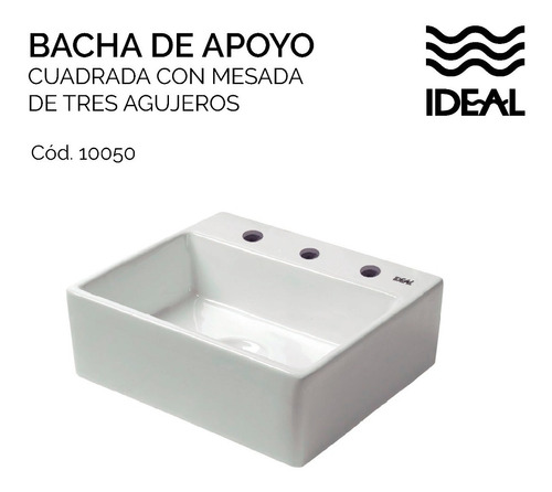 Bacha De Apoyo-colgar Cuadrada 3 Agujeros  Ideal  De Loza