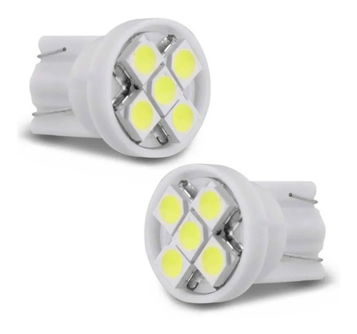 Par Lâmpadas T10 Pingo Luz Cidade 5 Leds Super Branca 12v 5w