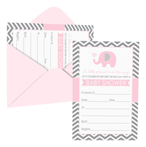 Elefante Rosa Baby Shower Invitaciones Y Sobres Llenar En Ju