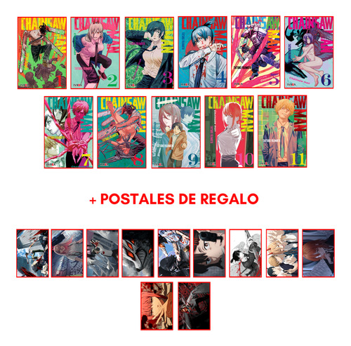 Combo Chainsaw Man 1 A 11 + 11 Postales - Manga - Ivrea