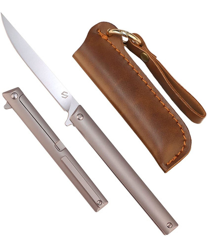 Cuchillo Plegable Hoja M390 Mango Titanio + Funda