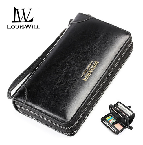 Cartera Larga De Piel Louiswill Con Cremallera Para Hombre