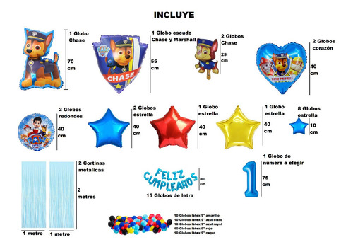 Decoración Globos Feliz Cumpleaños Chase Paw Patrol Numero