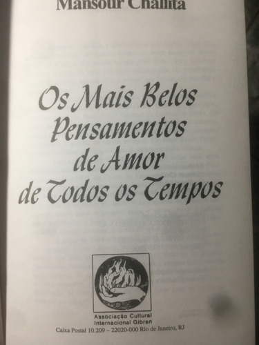 Os Mais Belos Pensamentos De Amor De Todos Os Tempos- Mansour Challita (Usado)