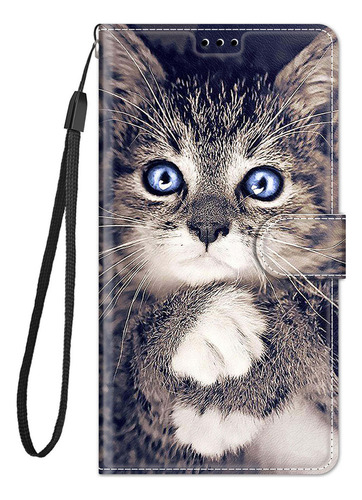 Capa Tipo Cartera De Pele De Gato Com Design De Lindo Gato