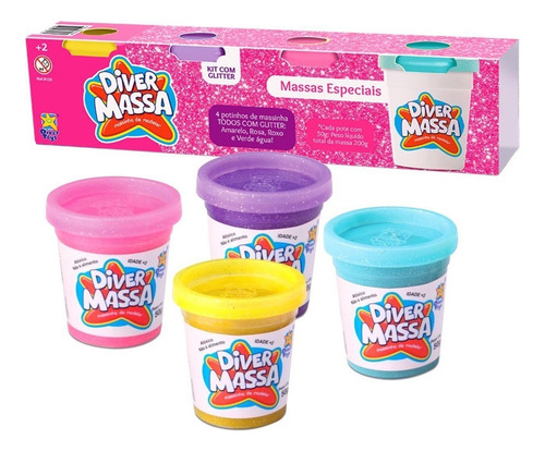 Kit 4 Massinhas De Modelar Cores Com Glitter - Divertoys