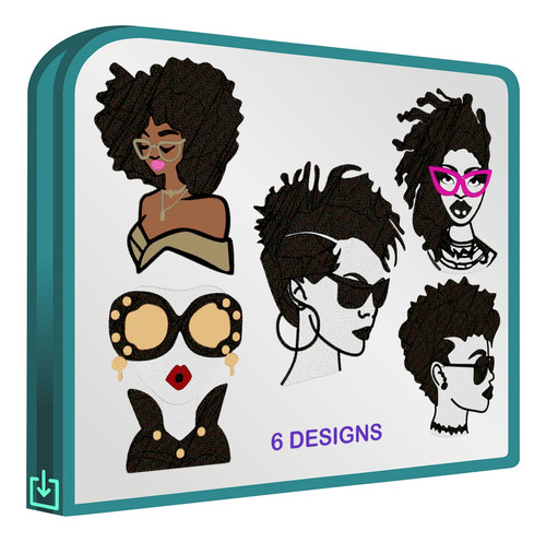 Chicas Afro Vol.18 Set De 6 Diseños Bordadoras Bordar Ropa