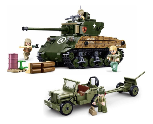 Set Usarmy Wwii Tanque Sherman + Jeep Willy, Compatible Lego