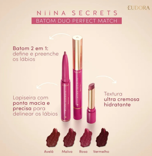 Niina Secrets Lápis Retrátil Para Os Lábios E Batom 2 Em 1