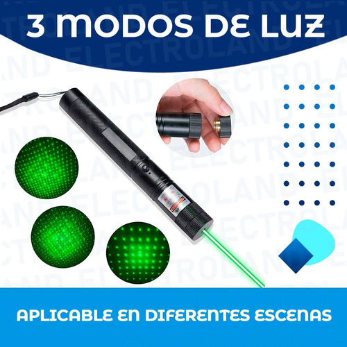 Imagen 6 de 10 de Puntero Laser Verde Recargable 3 Modos De Luz Alto Alcance