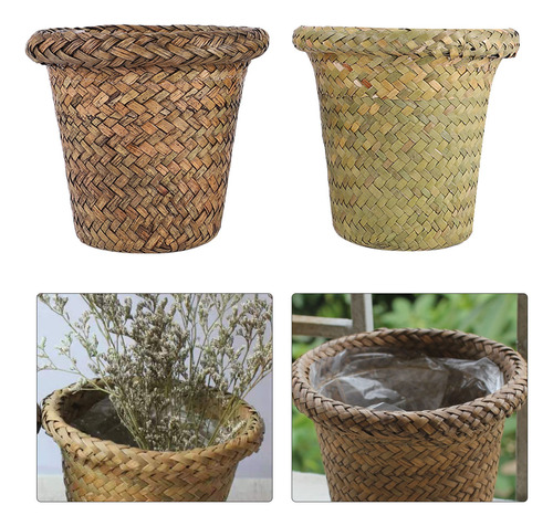 Cesta De Flores Tejida De Mimbre, 2 Cestas Decorativas Para