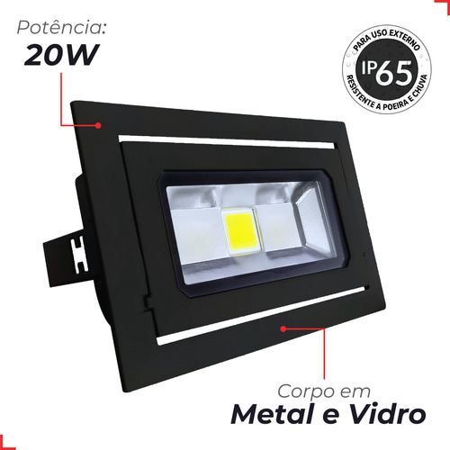 Refletor Led Effect 20w 4000k Luz Branco Neutro 1800lm à prova de água 127/220V Preto Cod: 287050877 Deluxe by Avant