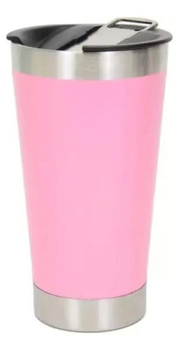 Taza térmica para cerveza con tapa y abridor, agua fría, color rosa claro, 473 ml, taza térmica con tapa y abridor para cerveza