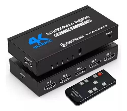 Conmutador Hdmi Con Mando A Distancia 5 Puertos 4k 60hz, Ne.