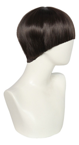 Peluca Corta Tipo Hongo Para Hombres Pelucas De Corte Tazón Color Brown Tamaño De La Base Average With Adjustable Strap