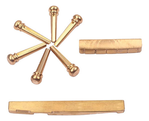 6pcs Golden Brass Bridge Pins Con Saddle Nut For Guitarra