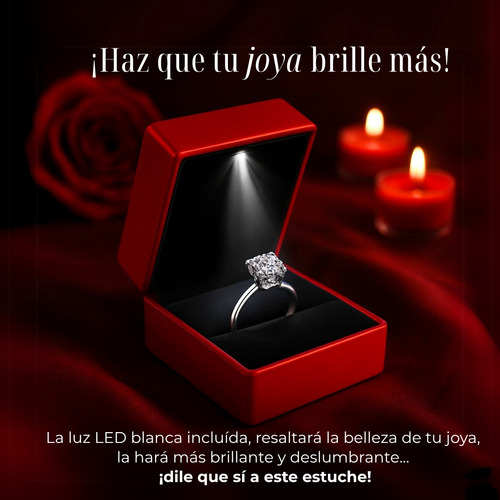 Caja Para Anillo De Compromiso Con Luz Led Estuche Joyero Rojo