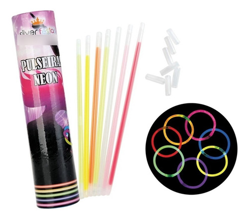 100 Unidades Pulseiras Neon Alto Brilho Silver Festas