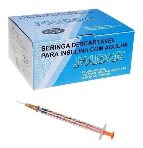 Seringa Insulina 1 Ml C/ Agulha Removivel 13x0,33mm Solidor
