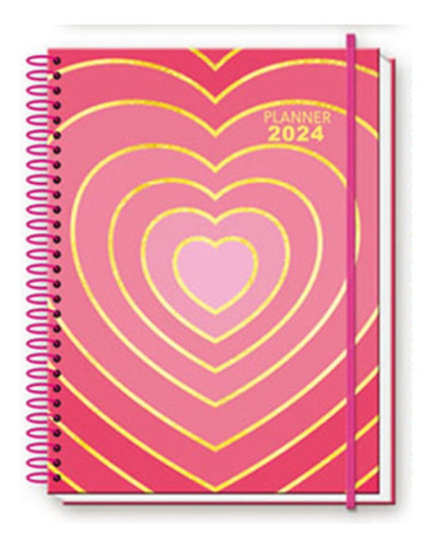 Planner 2024 Feminino Semanal Mensal Organizador Dia Coração Cor da capa Pink