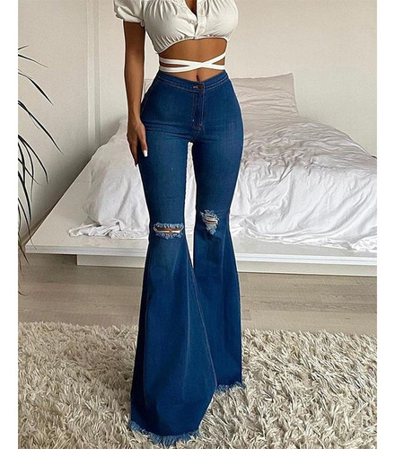 Pantalones Vaqueros Elásticos De Dama Pantalones Acampanados