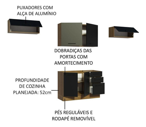 Cozinha Compacta Madesa Agata 280002 Com Armário E Balcão Rp Cor Rustic/Preto