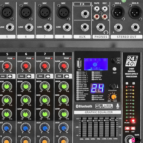 Consola Mixer Sonido 8 Canales Bluetooth Rep Usb Eq Efectos