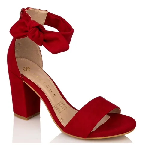 Zapatilla Sandalia Mo o Rojo Moda Tac n Ancho Mujer