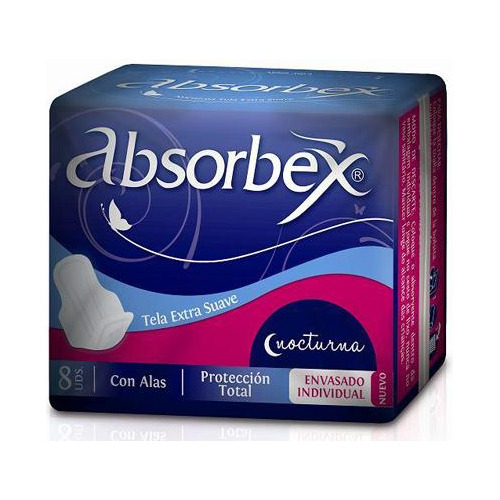 Toallitas Femeninas Absorbex Nocturna Extra Suave 8 Unidades