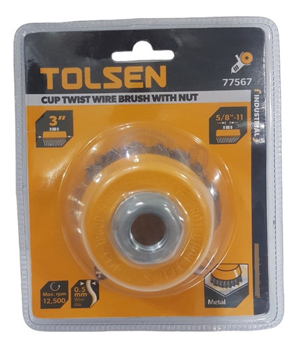 Copa De Alambre Ondulado 3puLG Marca Tolsen Para Esmeril 5/8