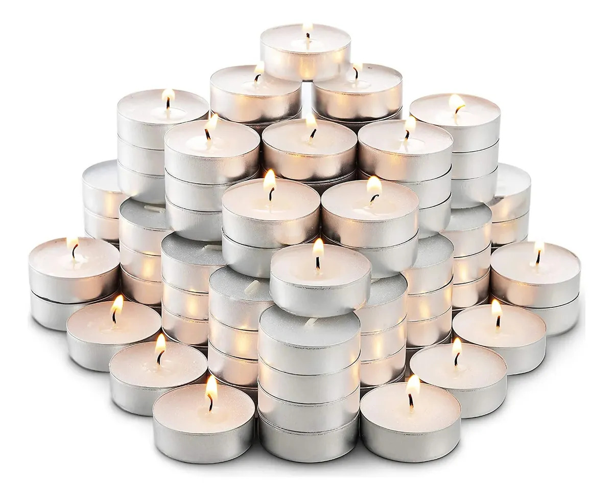 Pack 100 Velas Tealight Sin Aroma Con Portavela Aluminio 4h Color White