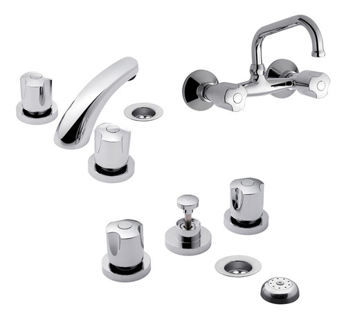 Combo Baño Griferia Fv Pampa Lavatorio Bidet + Cocina Cs5581