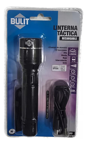 Linterna Tactica Led Recargable Usb Bateria Litio Bulit Linterna Negro Luz Blanco
