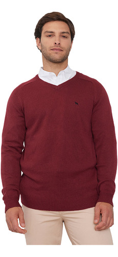 Sweater Hombre V-neck Tejido Grueso Burdeo Corona