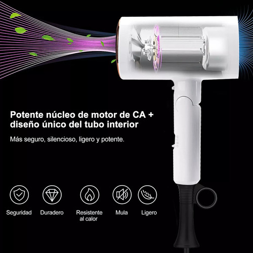 Secadora De Cabello Profesional De 3 Veloc Y 1800w Portátil