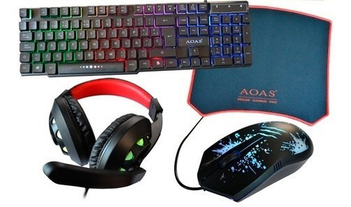 Kit Gamer Aoas 4 -1 Teclado Mouse Pad Mouse Audífono As-1066